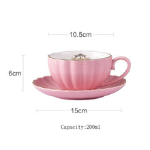 Load image into Gallery viewer, Brief British Bone China Pumpkin Stripe Drinkware Ceramic Coffee Cup Mug with Milk Teapot Saucer Spoon Gold Plated Shelf Kit Set