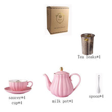 Load image into Gallery viewer, Brief British Bone China Pumpkin Stripe Drinkware Ceramic Coffee Cup Mug with Milk Teapot Saucer Spoon Gold Plated Shelf Kit Set