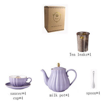 Load image into Gallery viewer, Brief British Bone China Pumpkin Stripe Drinkware Ceramic Coffee Cup Mug with Milk Teapot Saucer Spoon Gold Plated Shelf Kit Set