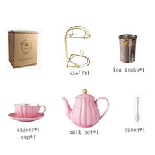 Load image into Gallery viewer, Brief British Bone China Pumpkin Stripe Drinkware Ceramic Coffee Cup Mug with Milk Teapot Saucer Spoon Gold Plated Shelf Kit Set