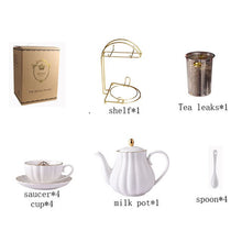 Load image into Gallery viewer, Brief British Bone China Pumpkin Stripe Drinkware Ceramic Coffee Cup Mug with Milk Teapot Saucer Spoon Gold Plated Shelf Kit Set