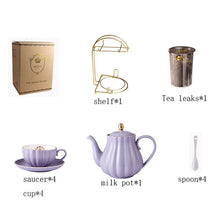 Load image into Gallery viewer, Brief British Bone China Pumpkin Stripe Drinkware Ceramic Coffee Cup Mug with Milk Teapot Saucer Spoon Gold Plated Shelf Kit Set