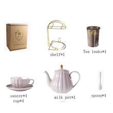 Load image into Gallery viewer, Brief British Bone China Pumpkin Stripe Drinkware Ceramic Coffee Cup Mug with Milk Teapot Saucer Spoon Gold Plated Shelf Kit Set
