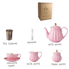 Load image into Gallery viewer, Brief British Bone China Pumpkin Stripe Drinkware Ceramic Coffee Cup Mug with Milk Teapot Saucer Spoon Gold Plated Shelf Kit Set
