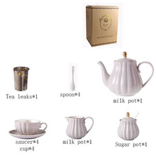 Load image into Gallery viewer, Brief British Bone China Pumpkin Stripe Drinkware Ceramic Coffee Cup Mug with Milk Teapot Saucer Spoon Gold Plated Shelf Kit Set