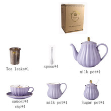 Load image into Gallery viewer, Brief British Bone China Pumpkin Stripe Drinkware Ceramic Coffee Cup Mug with Milk Teapot Saucer Spoon Gold Plated Shelf Kit Set
