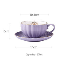 Load image into Gallery viewer, Brief British Bone China Pumpkin Stripe Drinkware Ceramic Coffee Cup Mug with Milk Teapot Saucer Spoon Gold Plated Shelf Kit Set
