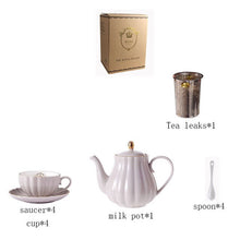 Load image into Gallery viewer, Brief British Bone China Pumpkin Stripe Drinkware Ceramic Coffee Cup Mug with Milk Teapot Saucer Spoon Gold Plated Shelf Kit Set
