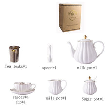 Load image into Gallery viewer, Brief British Bone China Pumpkin Stripe Drinkware Ceramic Coffee Cup Mug with Milk Teapot Saucer Spoon Gold Plated Shelf Kit Set
