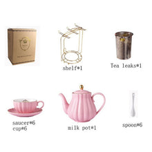 Load image into Gallery viewer, Brief British Bone China Pumpkin Stripe Drinkware Ceramic Coffee Cup Mug with Milk Teapot Saucer Spoon Gold Plated Shelf Kit Set
