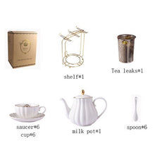 Load image into Gallery viewer, Brief British Bone China Pumpkin Stripe Drinkware Ceramic Coffee Cup Mug with Milk Teapot Saucer Spoon Gold Plated Shelf Kit Set
