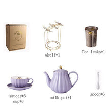Load image into Gallery viewer, Brief British Bone China Pumpkin Stripe Drinkware Ceramic Coffee Cup Mug with Milk Teapot Saucer Spoon Gold Plated Shelf Kit Set
