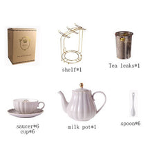 Load image into Gallery viewer, Brief British Bone China Pumpkin Stripe Drinkware Ceramic Coffee Cup Mug with Milk Teapot Saucer Spoon Gold Plated Shelf Kit Set
